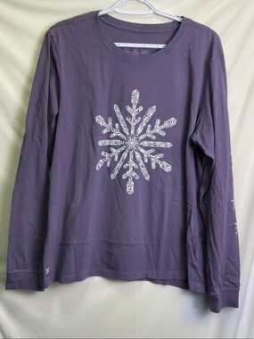 Life Is Good Purple Long Sleeve Tee with White Snowflake Graphic